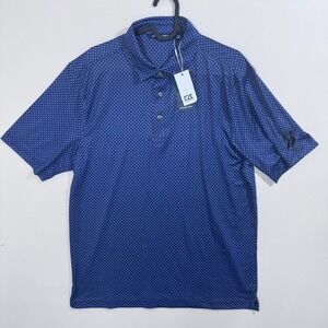 NWT Cutter & Buck Men's DryTec Polo Geometric Print Navy Blue M Golf Tennis